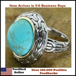 Elite New 18k Gold Lead-Free Large Turquoise Gemstone Ring Size 8